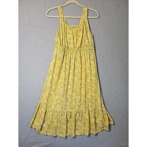 dip Yellow Floral Sleeveless Smocked Midi Sundress Women's Plus 1X Pockets